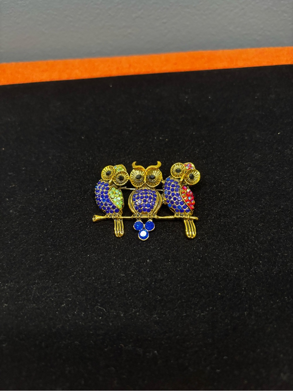 Gold-Tone Multicolor Owl Trio Brooch - Women's Accessory